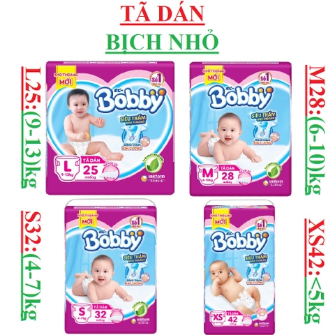 Tã dán bobby fresh siêu thấm,S32,XS42,M28,L25(bịch nhỏ)