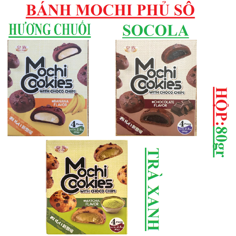 Bánh Mochi Cookies socola hương trà xanh, chuối, sô cô la hộp 80g
