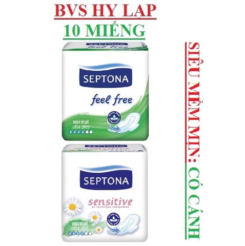 Băng vệ sinh siêu mềm mịn có cánh Septona 10 miếng;  sensitive, feel free