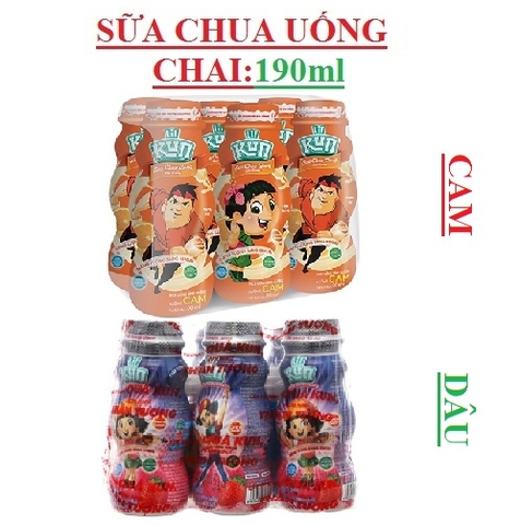 Sữa chua uống hương cam, hương dâu Kun chai 90ml