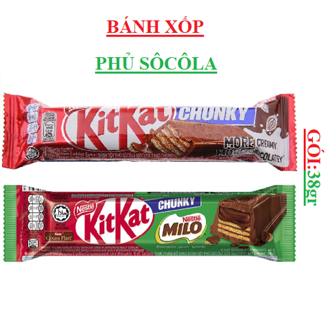 Thực phẩm bổ sung bánh xốp phủ socola kitkat chunky gói 38gr
