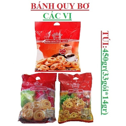 Bánh quy bơ kinh đô đính mứt nho, vị dừa, cà phê cacao gói 450gr