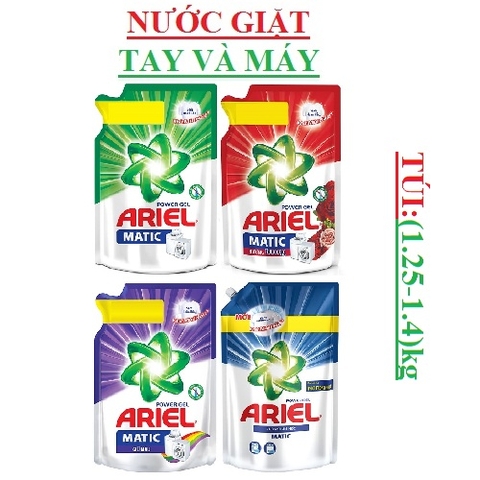 Nước giặt ariel túi 1,25kg, downy, giữ mầu, khử mùi ẩm mốc, 1,4kg Đậm đặc