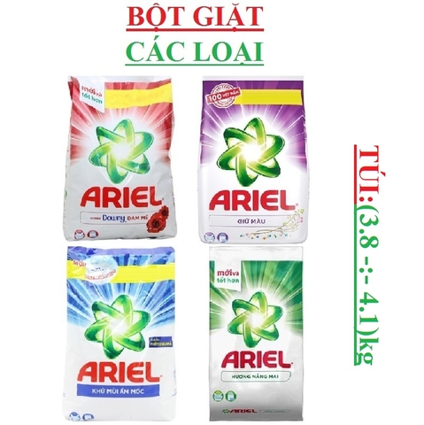 Bột giặt ariel đam mê, khử mùi ẩm mốc túi 3,8kg; nắng mai, giữ mầu túi 4,1kg