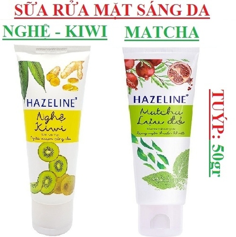 Sữa rửa mặt ngừa mụn sáng daHazeline  nghệ-kiwi; matcha-lựu đỏ tuýp 50gr