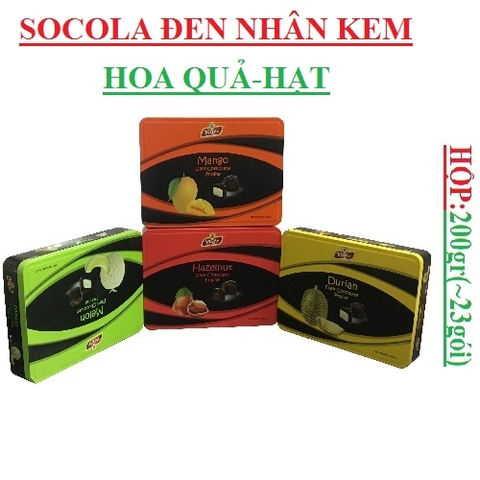 Dark Socola đen nhân kem hoa quả và hạt Vintz hộp thiếc 200gr