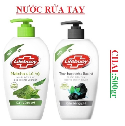 Nước Rửa Tay LIFEBUOY lô hội và nha đam, than hoạt tính và bạc hà chai 500gr