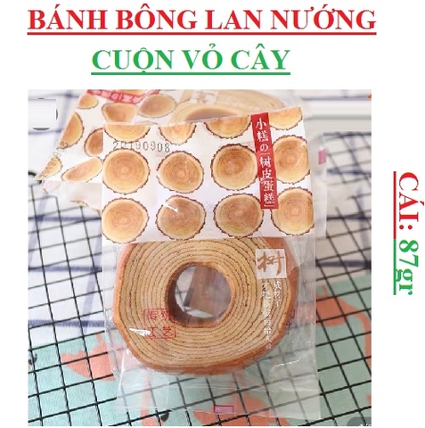 Bánh bông lan nướng cuộn kiểu vỏ cây bed xan gói 87gr (thùng 2kg bánh- gói nhỏ)