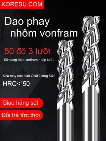 Dao phay 3 lưỡi ,Dao phay nhôm đặc biệt, Công cụ thép vonfram Cnc (TR003)