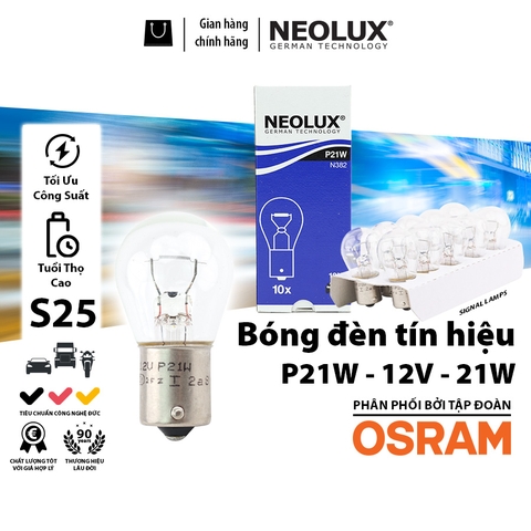 Combo 10 Bóng Đèn Sau 1 Tim OSRAM NEOLUX P21W N382 12V 21W (Chân Thẳng) - Nhập Khẩu Chính Hãng