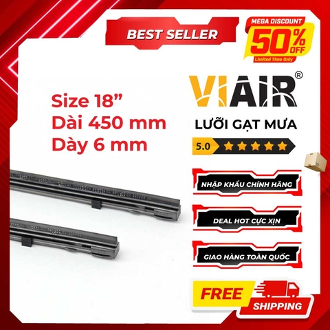 Combo 2 Lưỡi Gạt Mưa Loại A VIAIR R15 (18 Inch/450 mm) - Nhập Khẩu Chính Hãng