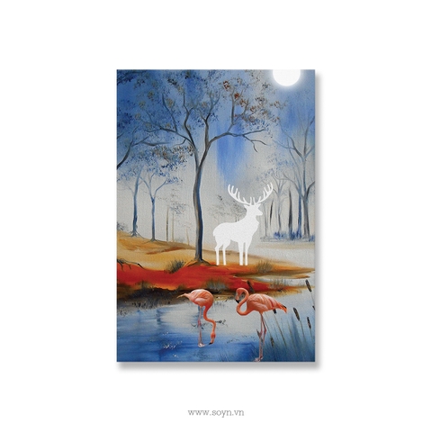 Tranh canvas Hươu, Hồng hạc, Deer, Flamingo, Animal, Soyn SN0103