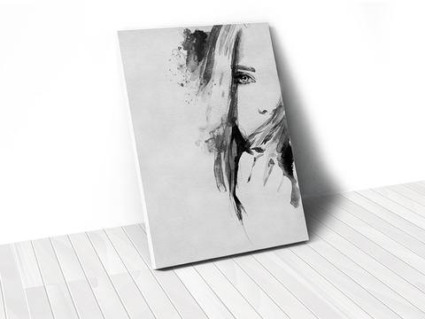 Tranh Girl watercolor BW, abstract