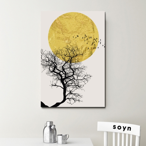 Tranh Tree, Sun, Yellow, Birds, Gold, Landscape S0108