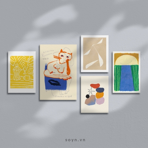 Bộ tranh treo tường nghệ thuật hiện đại tối giản, trừu tượng, Soyn SE617