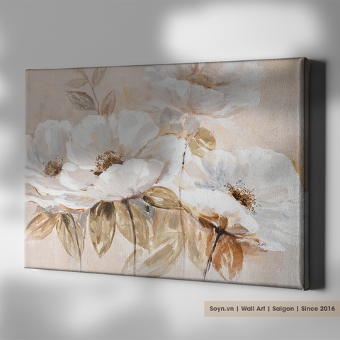 Tranh treo tường Cotton Canvas căng khung gỗ thông tràn cạnh Flower S0455