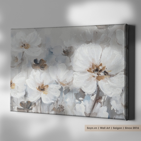 Tranh treo tường Cotton Canvas căng khung gỗ thông tràn cạnh Flower S0457