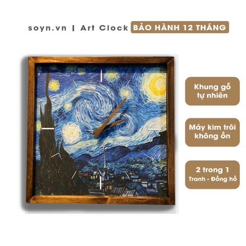Đồng hồ treo tường gỗ nghệ thuật Van Gogh | Tranh đồng hồ trang trí tường | Quà tặng tân gia | Artclock Soyn VG07