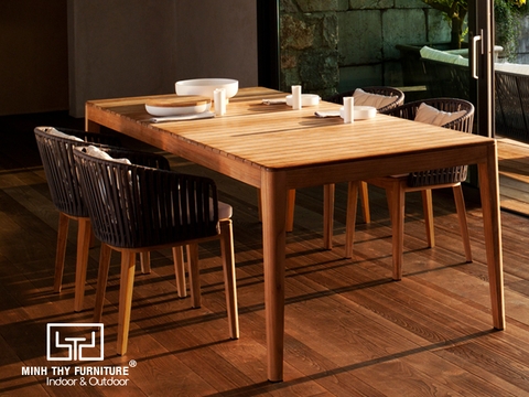 BỘ BÀN GHẾ ĂN MÂY NHỰA BÀN GỖ TEAK MT2A268