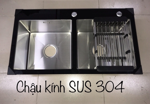 Chậu rửa bát Korea 8245 đúc (mặt kính cường lực)