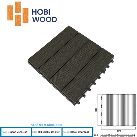 Vỉ Gỗ Nhựa HobiWood HB300V300 3D Black Charcoal