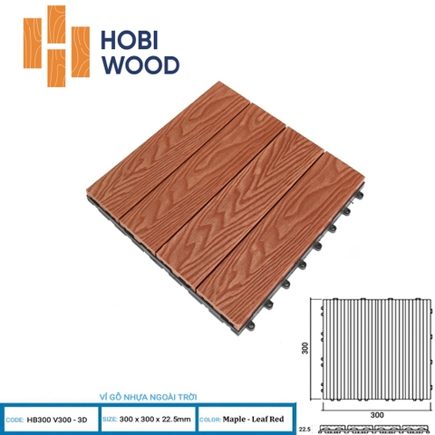 Vỉ Gỗ Nhựa HobiWood HB300V300 3D Maple-Leaf Red