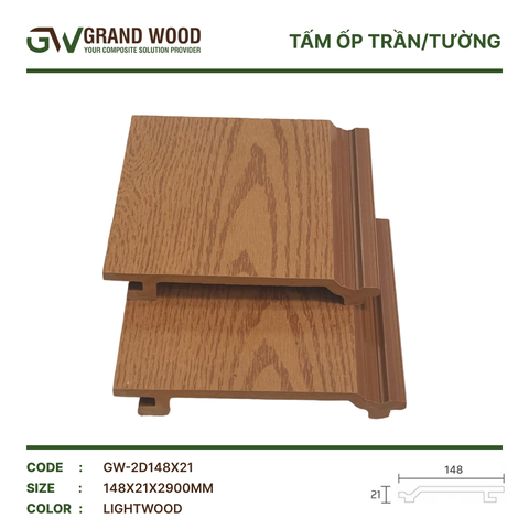 Tấm Ốp Trần, Tường GrandWood GW-2D148x21 LightWood