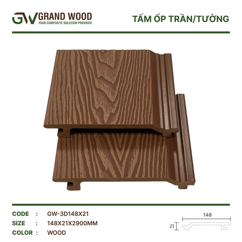Tấm Ốp Trần, Tường GrandWood GW-3D148x21 Wood
