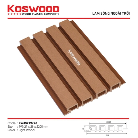 Lam Sóng Gỗ Nhựa Koswood KW4S219x28 Light Wood