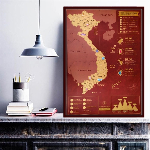 Bản Đồ Cào Việt Nam Phiên Bản ĐỎ HOÀNG KIM – Vietnam Scratch Map Red Velvet Edition