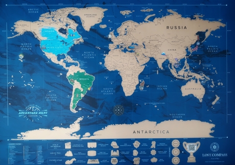 Bản đồ cào thế giới phiên bản Adventure Hunt (Xanh) – World Scratch Map Adventure Hunt Edition (Blue)