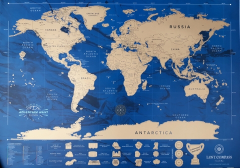 Bản đồ cào thế giới phiên bản Adventure Hunt (Xanh) – World Scratch Map Adventure Hunt Edition (Blue)