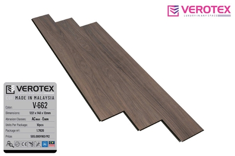 Sàn Gỗ Verotex V662 - 12mm – cốt đen CDF - Malaysia