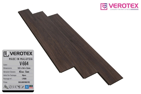 Sàn Gỗ Verotex V664 - 12mm – cốt đen CDF - Malaysia