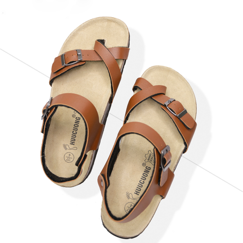 Sandal unisex xỏ ngón da pu nâu handmade