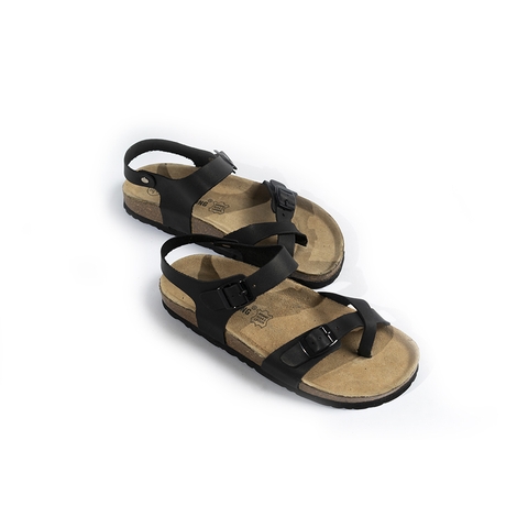 Sandal unisex xỏ ngón da bò đen handmade