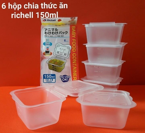 Bộ 6 hộp chia thức ăn dặm 150ml hình thú Richell Nhật