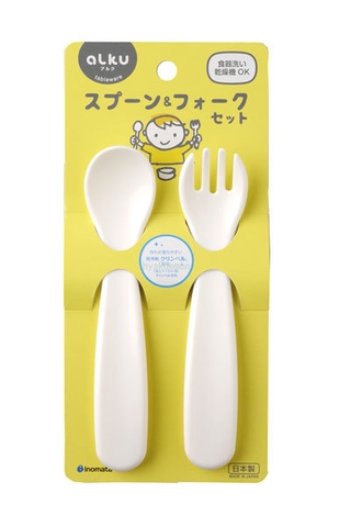 Bộ thìa và nĩa (dĩa) nhựa ăn dặm cho bé Inomata  - Made in Japan - KBN 117063