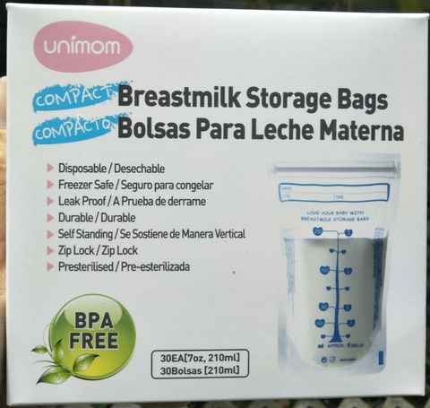 Hộp 30 túi trữ sữa mẹ không có BPA 210ml UNIMOM COMPACT UM870268 (Hàn Quốc)