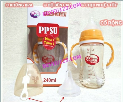 Bình sữa CỔ RỘNG PPSU cao cấp 240ml GB BABY (Công nghệ Hàn Quốc)