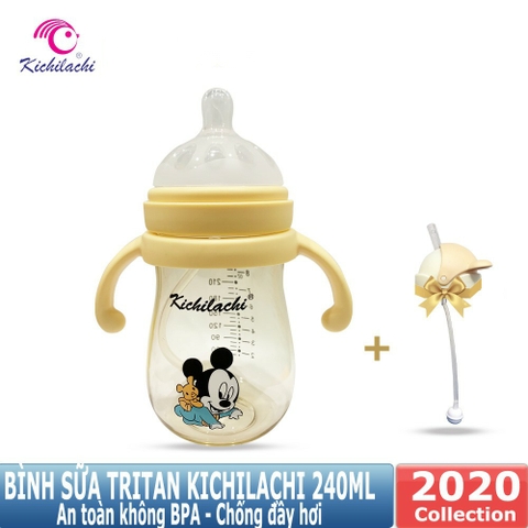 Bình sữa / bình nước Tritan Gấu 2-1 chống sặc 240ml KICHILACHI (Công nghệ Nhật)