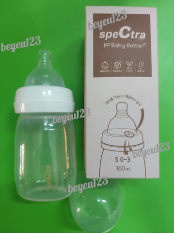 Bình sữa nhựa PP cổ rộng Spectra 160ml -kèm núm ti bú Size S cho Bé - Hàn Quốc -Sử dụng gắn được cho máy hút sữa Spectra