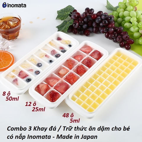 Combo 3 Khay đá / Trữ thức ăn dặm cho bé có nắp đậy Inomata và Kokubo- Made in Japan - KBN