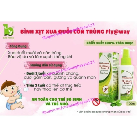 [100ml] Bình xịt muỗi thảo dược Fly@way - Bảo Nhiên (Việt Nam)