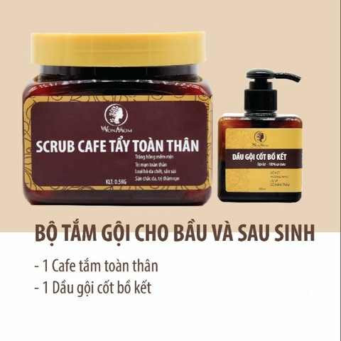 Bộ tắm gội cho Mẹ bầu và sau sinh Wonmom - càfê tắm và dầu gội cốt bồ kết