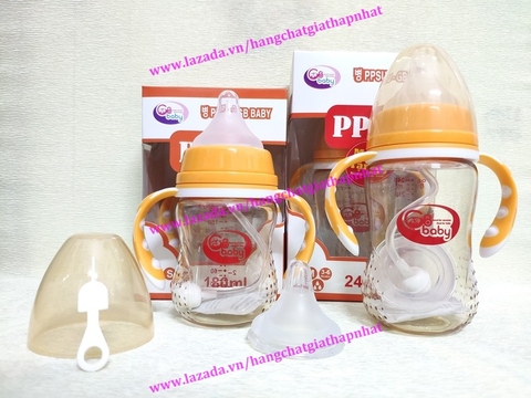 180ML/240ML - Bình sữa PPSU cao cấp GB BABY có tay cầm kèm van chống săc - tặng kèm núm ti thay thế