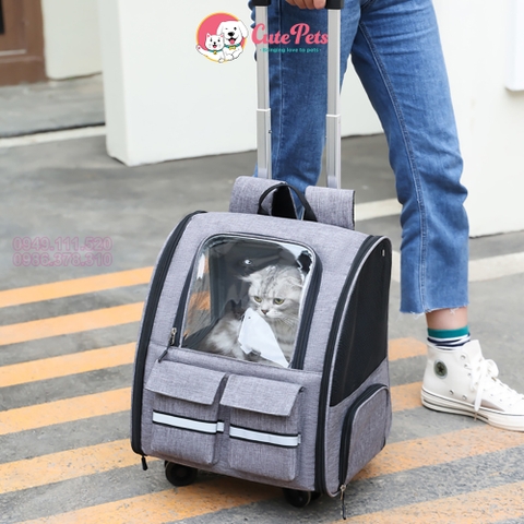 Balo chó mèo 2in1 có thể đeo hoặc lắp bánh kéo 36x28x41cm - Cutepets