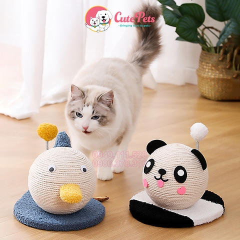 Bàn cào tròn cute gắn bông lo xo 25*20*16cm - Cutepets