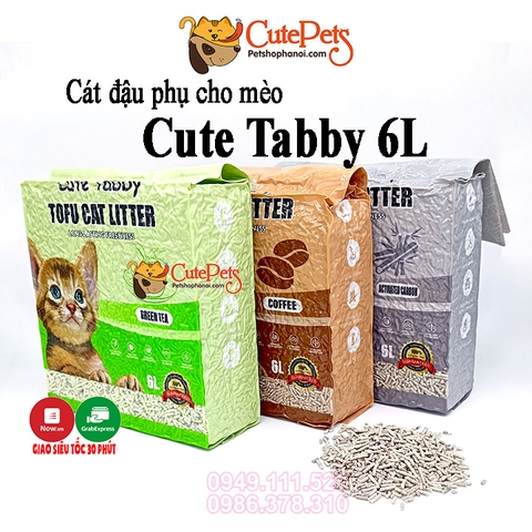 Cát đậu phụ Cute Tabby 6L Tofu Cat Litter đổ được bồn cầu - Cutepets