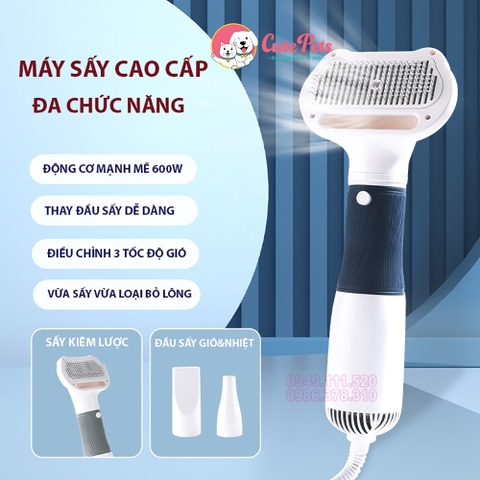 Máy sấy chải lông chó mèo 2in1 Pet Grooming Dryer 600w Máy sấy kiêm lược chải lông - Cutepets